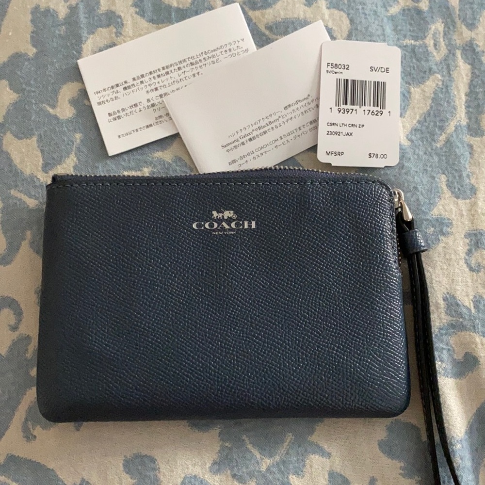 NEW Coach Leather Wristlet Denim